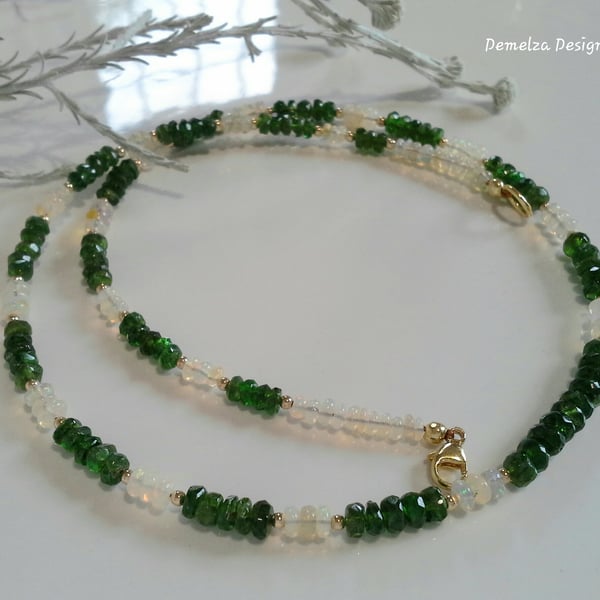 Russian Diopside & Ethopian Wello Opal Gold Vermeil Necklace