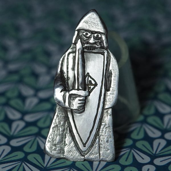 Lewis Chessmen lapel pin - Handmade Sterling silver pin badge