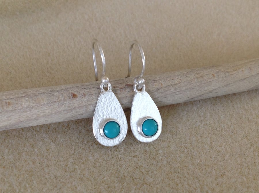  Turquoise sterling and fine silver drop earrings.