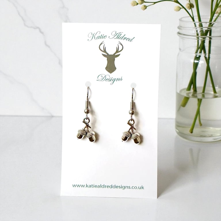 Charm Earrings - Mini Silver Acorns