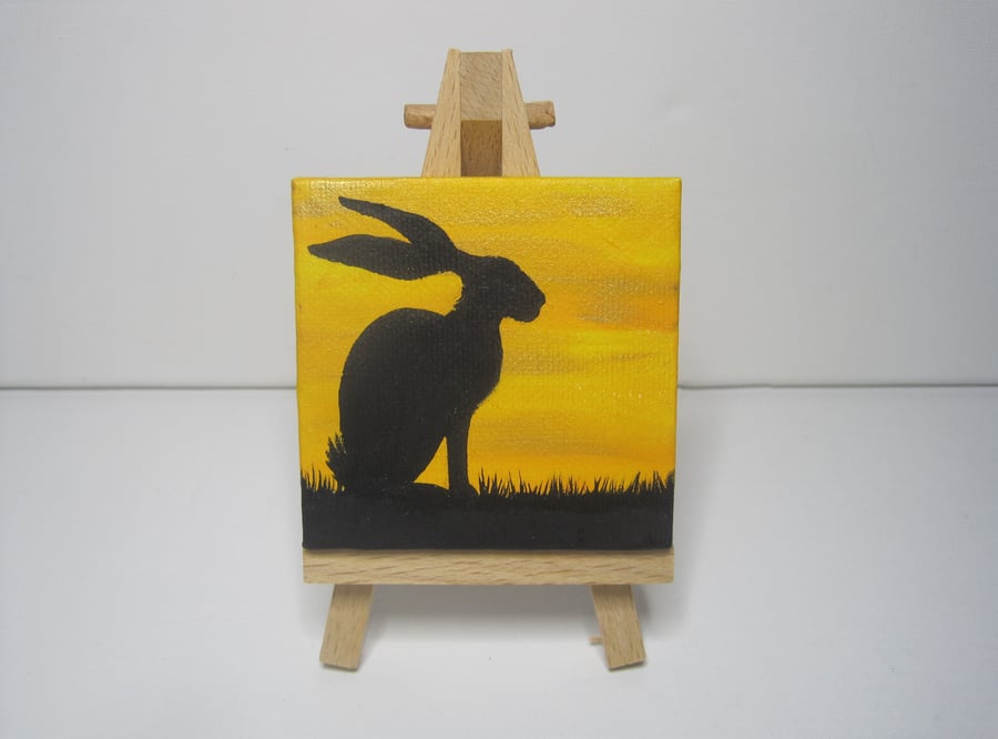 Rabbit Painting original art miniature silhouette canvas