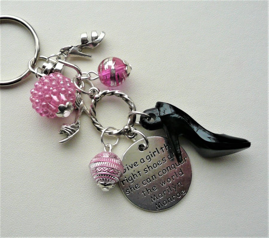 Handbag Charm Pink Black and Silver Marilyn Monroe Quote Shoe Themed KCJ2009