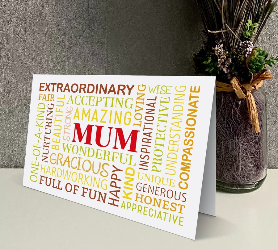 Birthday Card for Mum - Mother's Day Card - Word Art Greetings Card - MDY02