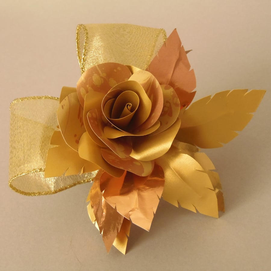Corsage Buttonhole Gold Bronze Coloured Marbled Paper Wedding Event Christmas