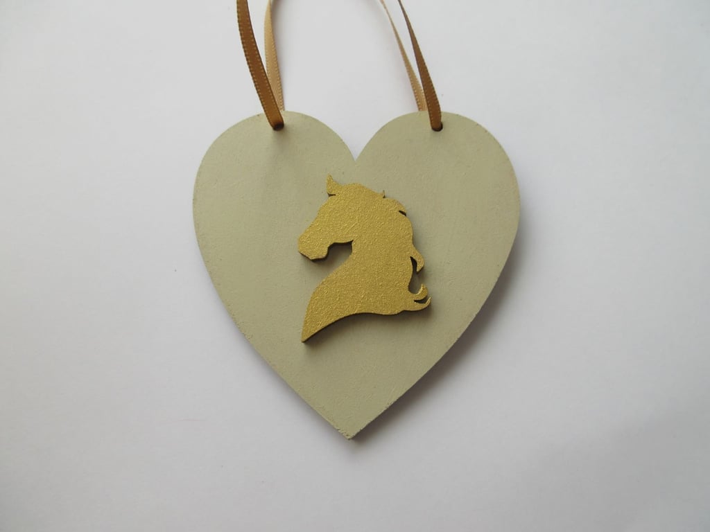 Horse Pony Hanging Decoration Heart Gold