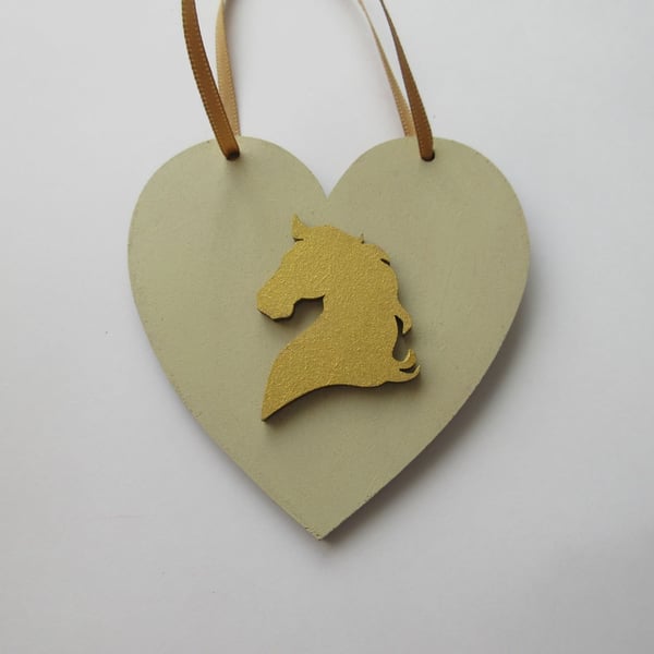 Horse Pony Hanging Decoration Heart Gold