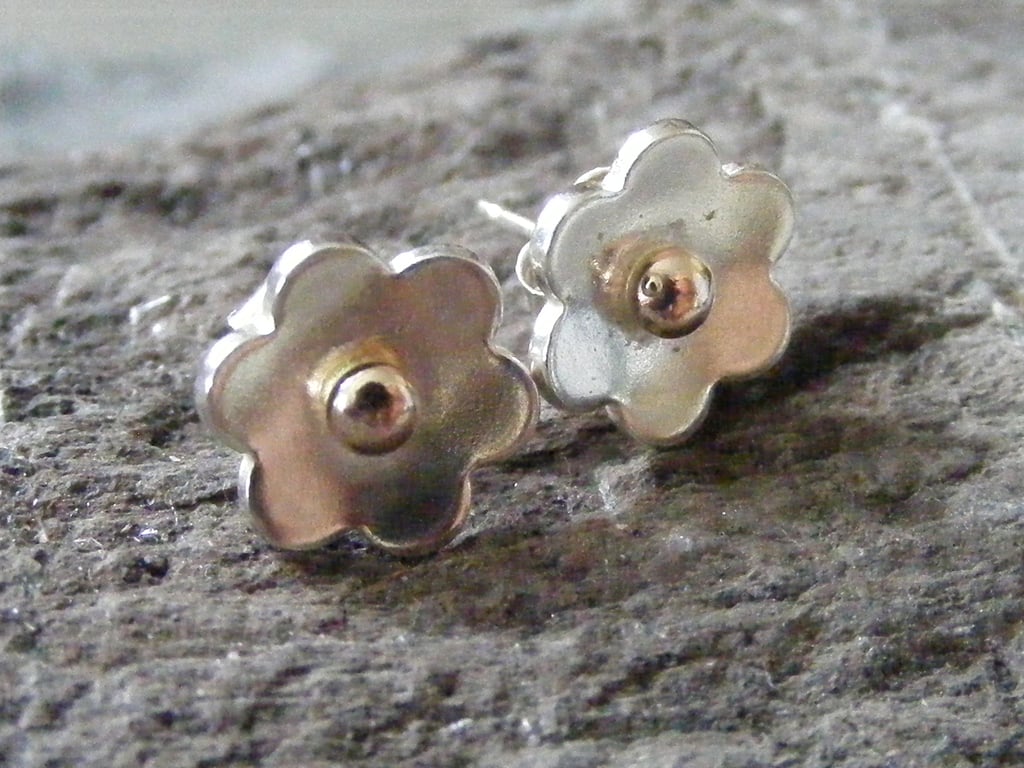 Sterling Silver Flower Stud Earrings with 18ct Yellow Gold Accents
