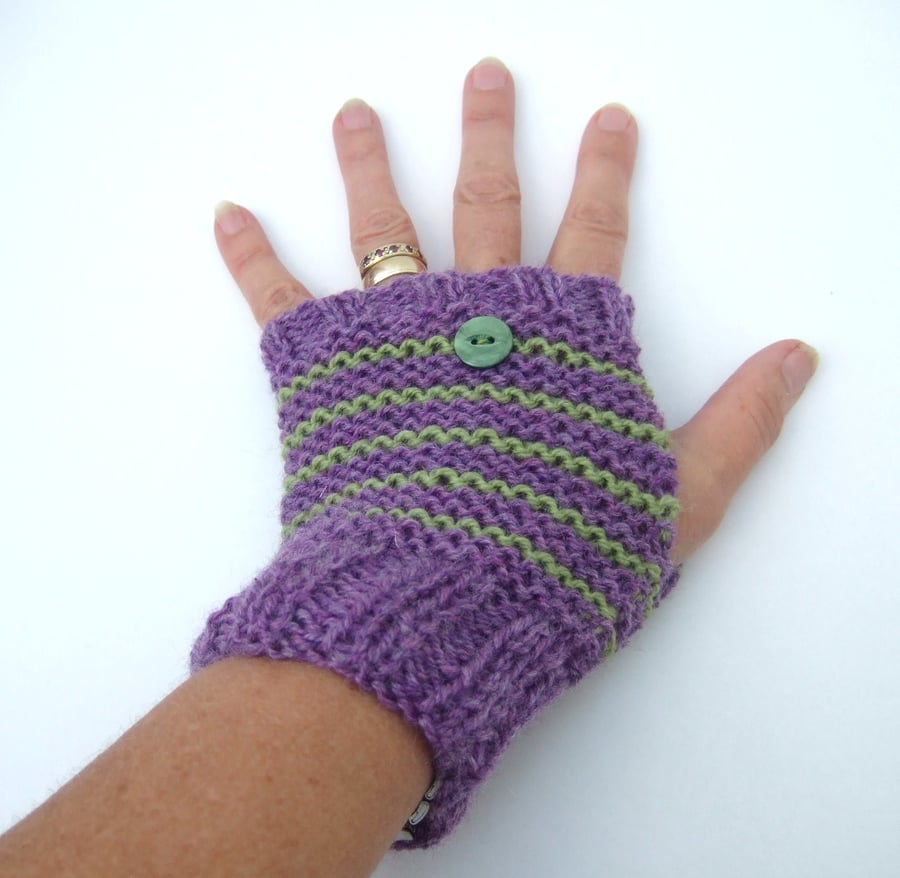 Hand Knit Striped Fingerless Gloves