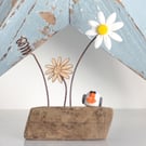 Driftwood Seagull & Daisy Ornament
