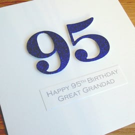 Handmade 95th male birthday card - personalised with any age and message