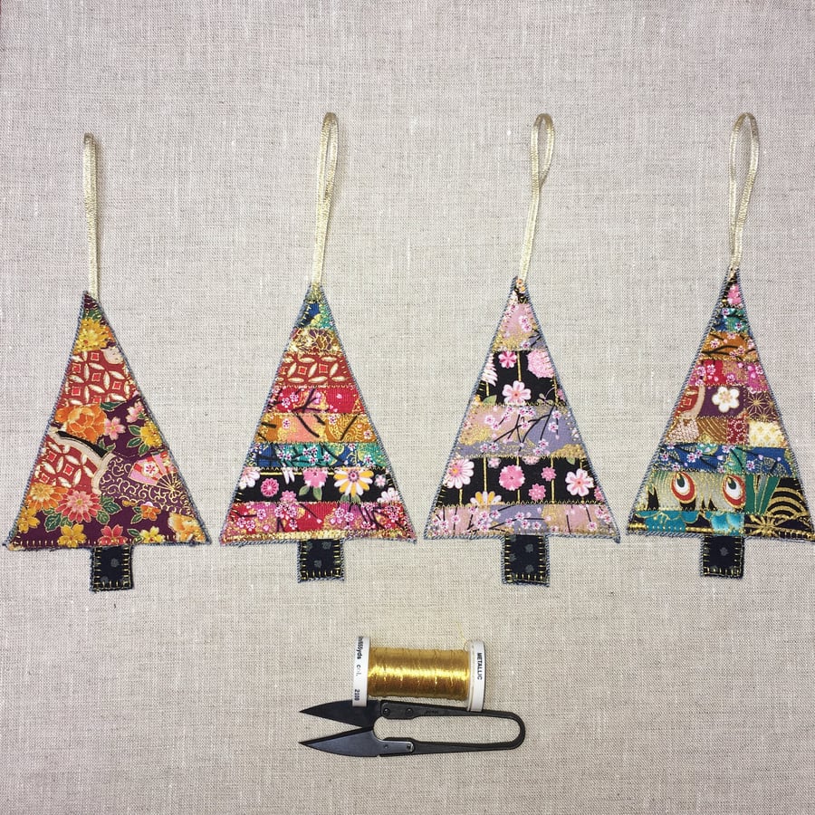 Japanese Fabric Christmas Tree Decorations Florals