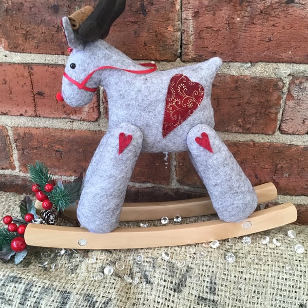 Grey Marl Gold Swirl Rocking Reindeer Christmas Ornament