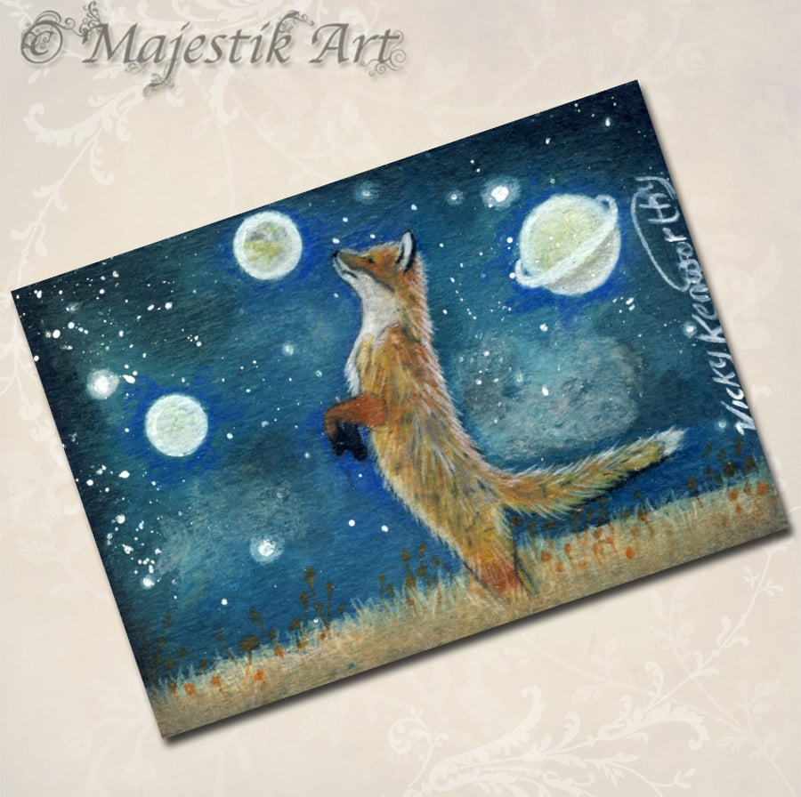 Archival ACEO Fantasy fox Print 'Amazed' By V Kenworthy