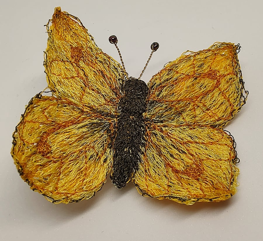Brimstone Butterfly Embroidered Textile Brooch