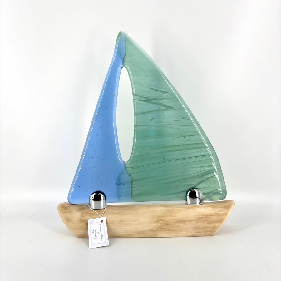 Fused Glass & Drift Wood Sailing Boat 