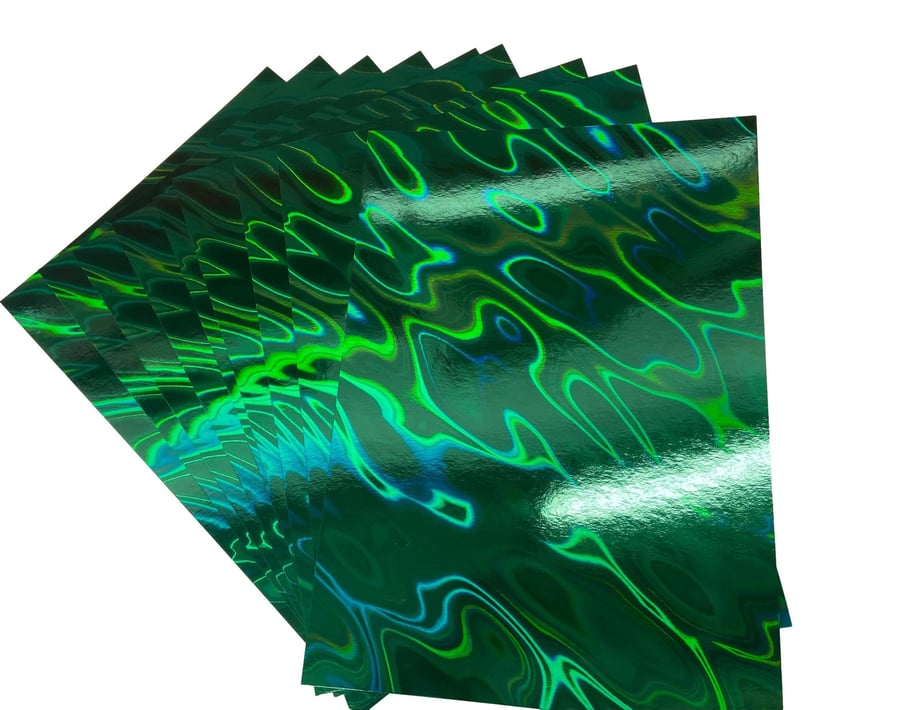 5 Sheets GREEN A4 Premium Holographic Lava Effect Card Single Sided 220gsm 80lb 