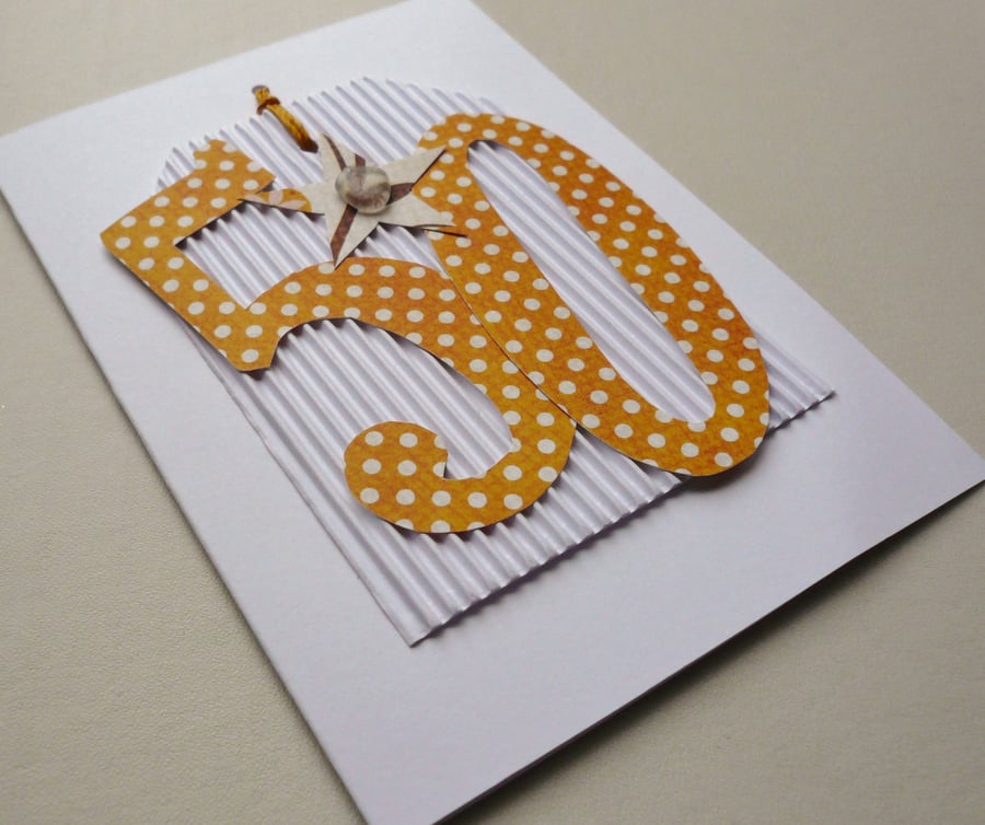 Orange Number 50  Sea Glass Embellished Greetings Card