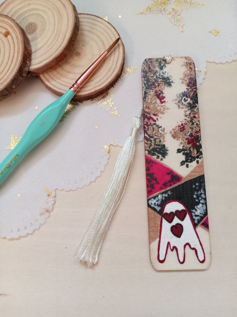Wooden love ghost bookmark 