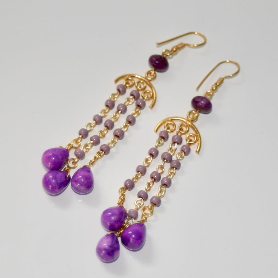 Purple magnesite chandelier earrings