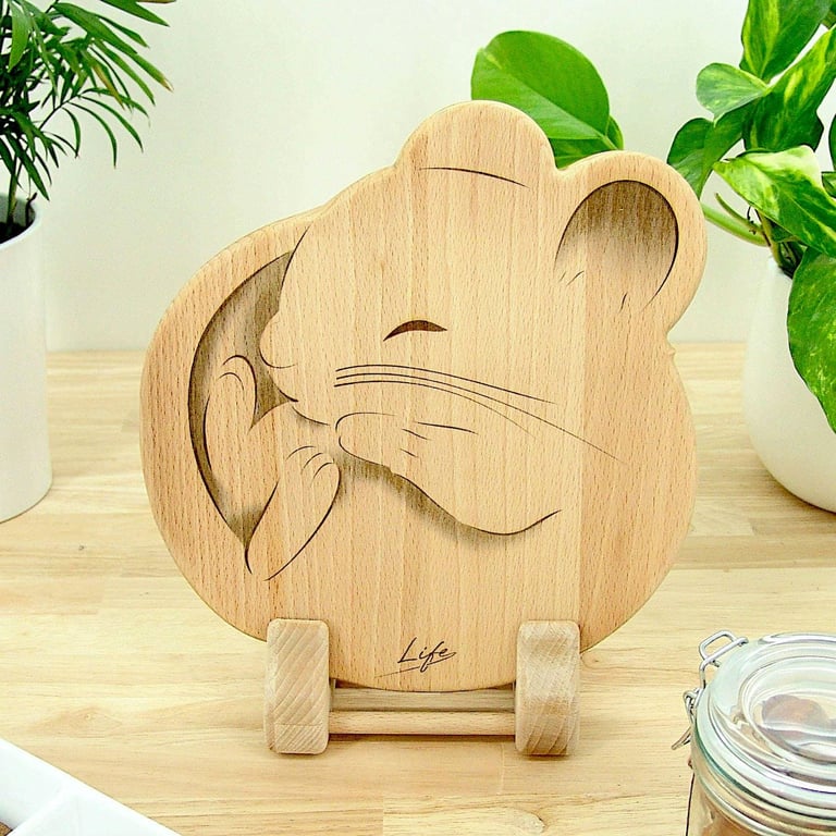 Wooden Mouse Chopping Board: Sleepy Dormouse Solid Beech, UK Hand Made