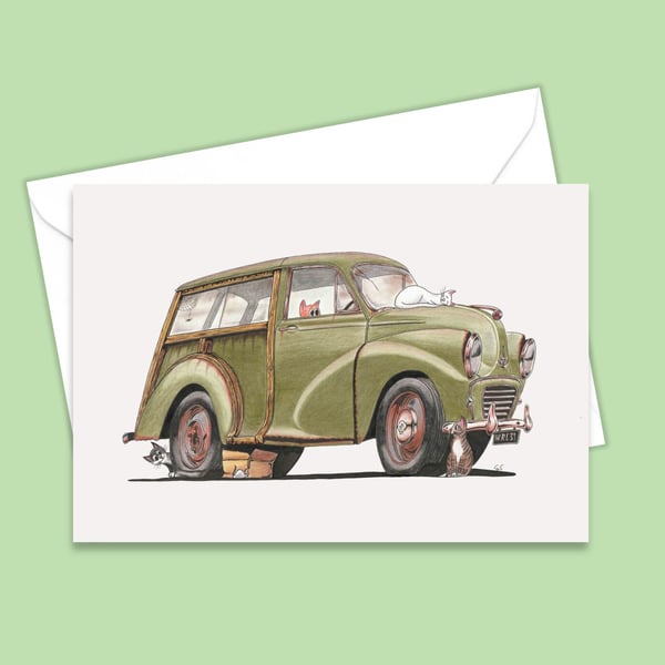 Cars and Cats Card, All Occasion Card, Moggies, Cartoon Art Card
