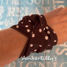 Polka dots Brown and White Twist bracelet in fabric