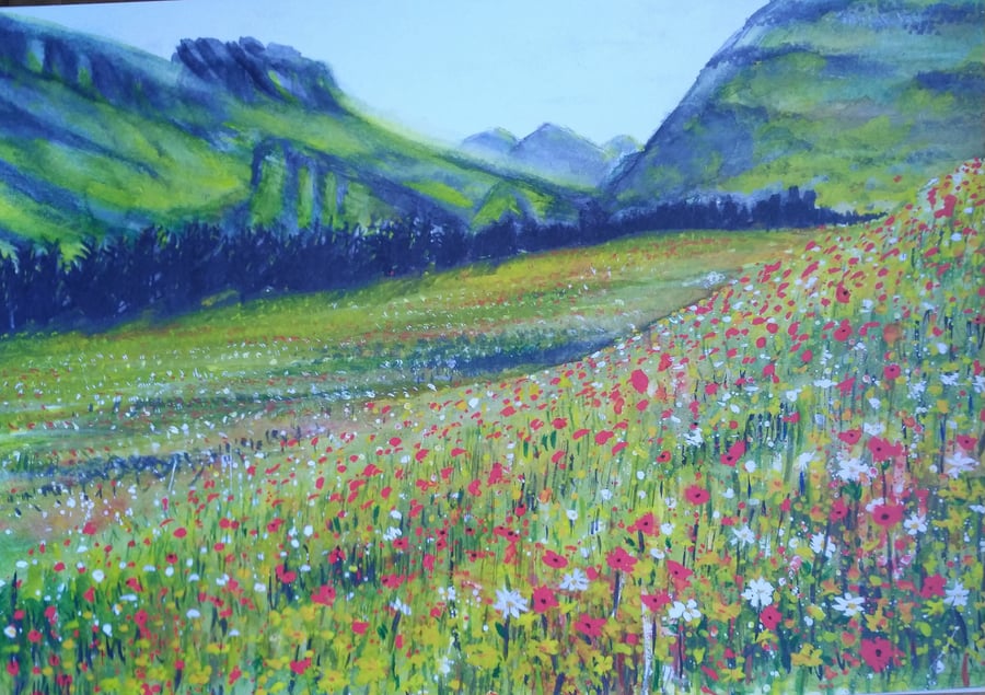 Poppy field watercolour print from original watercolour painting.