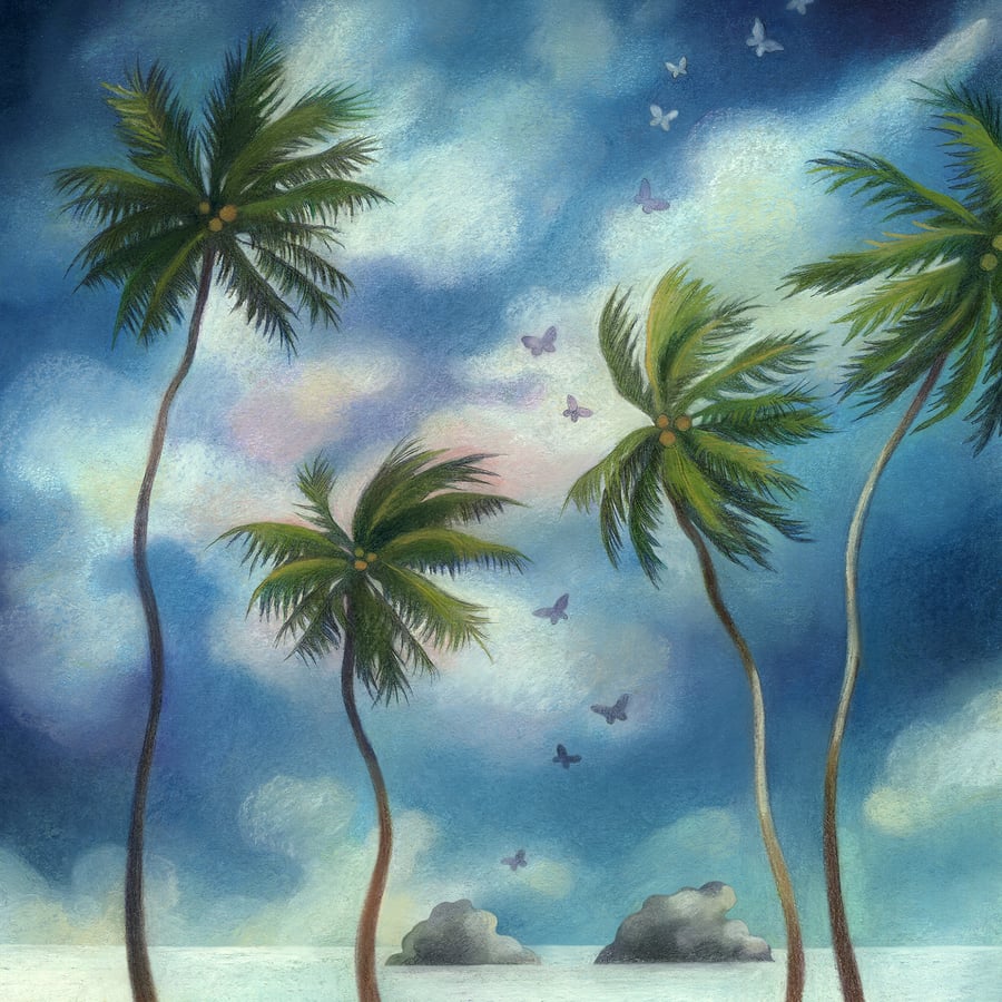 Fiji Art card - palm trees art card, tropical greeting card, ethereal art card
