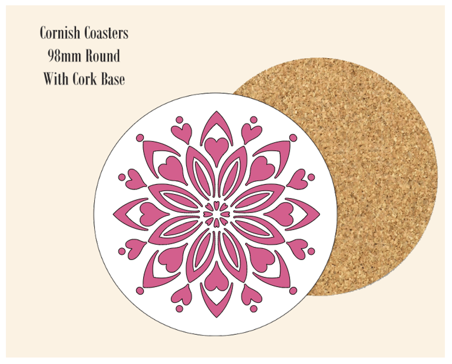 Red Abstract Flower  Coaster 9.8cm Round With Cork Base.- Design 1