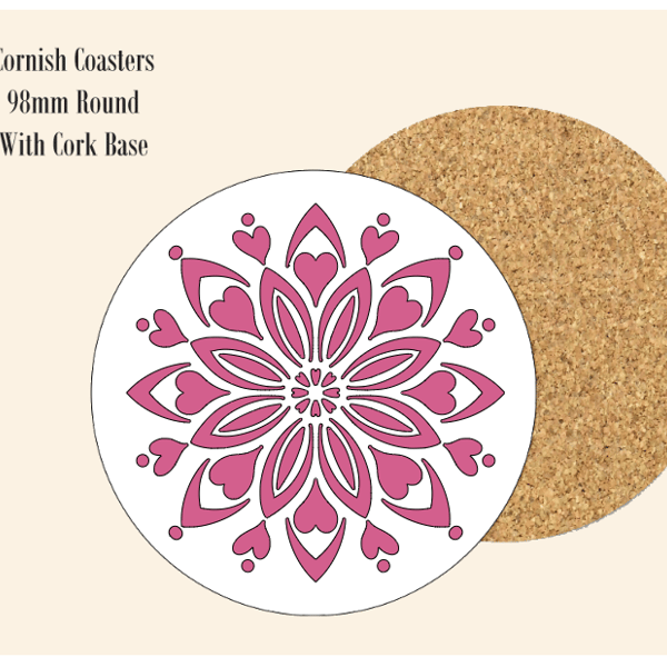 Red Abstract Flower  Coaster 9.8cm Round With Cork Base.- Design 1