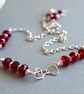 Red Glass Bead Necklace, Hearts, Swarovski, Sterling Silver Chain