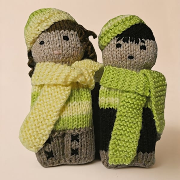 Handmade knitted pair of pocket dolls - children