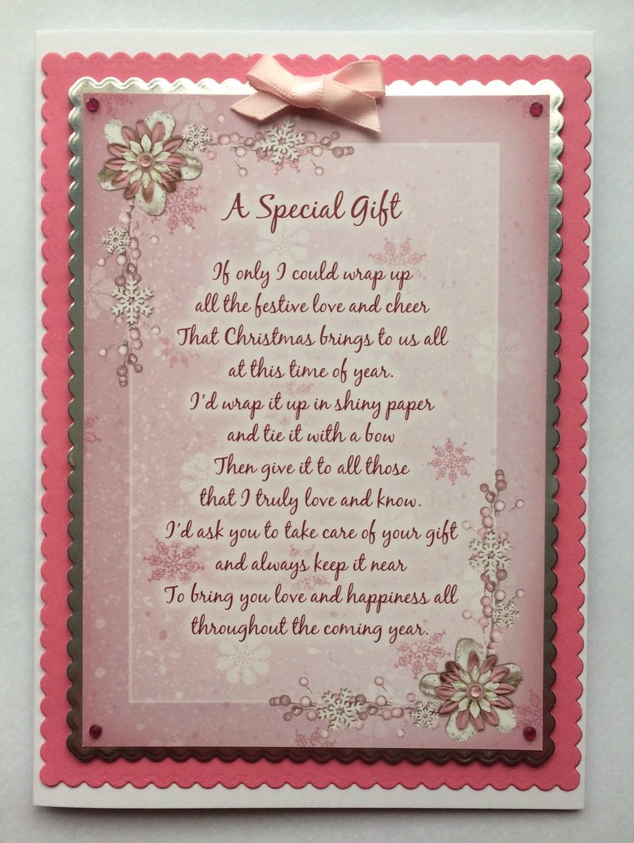 Handmade Christmas Card A Special Gift Poem with Flowers