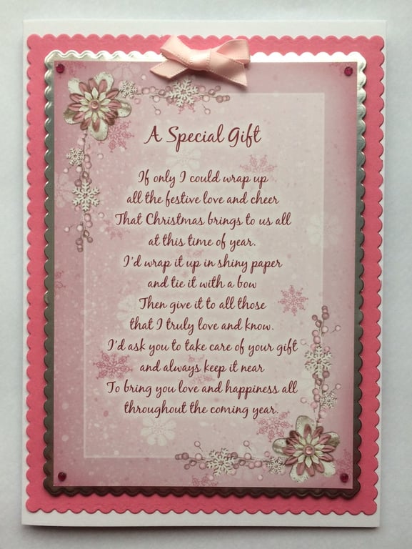 Handmade Christmas Card A Special Gift Poem with Flowers