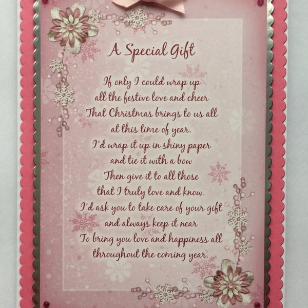 Handmade Christmas Card A Special Gift Poem with Flowers