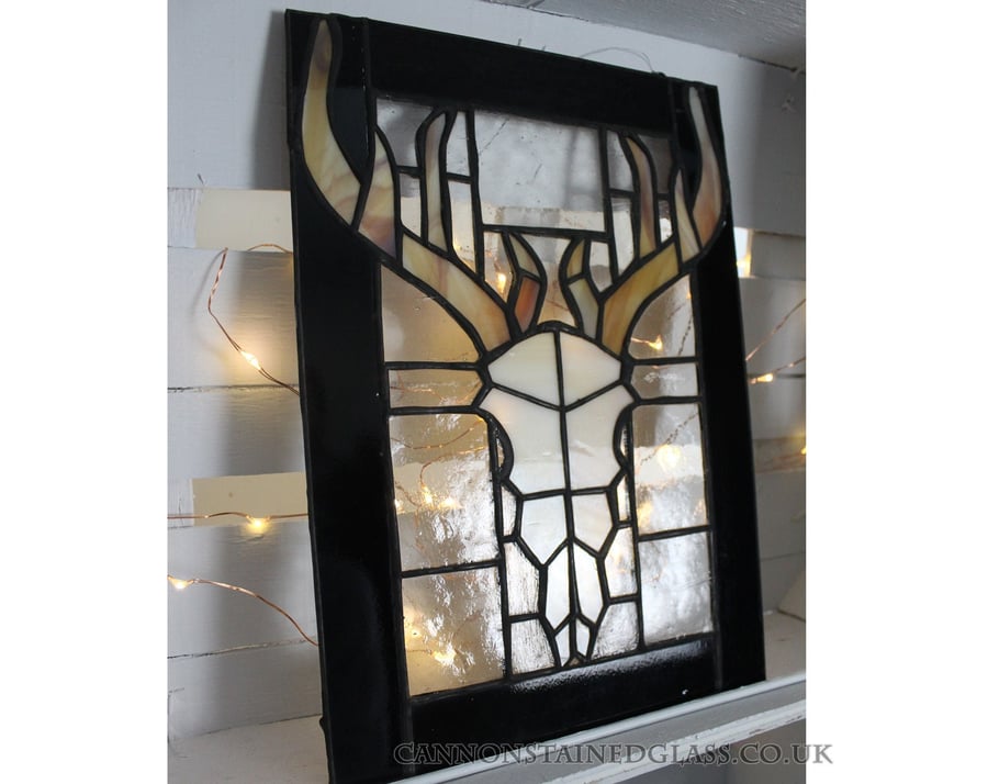 Stag Skull Stained Glass Window Hanging