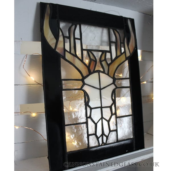 Stag Skull Stained Glass Window Hanging