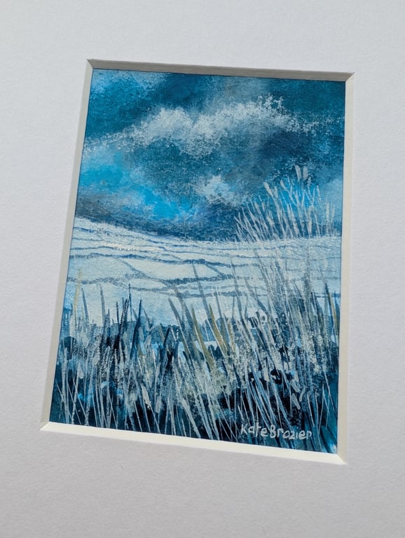 Blue - Original miniature. A5 Mounted. Mixed Media