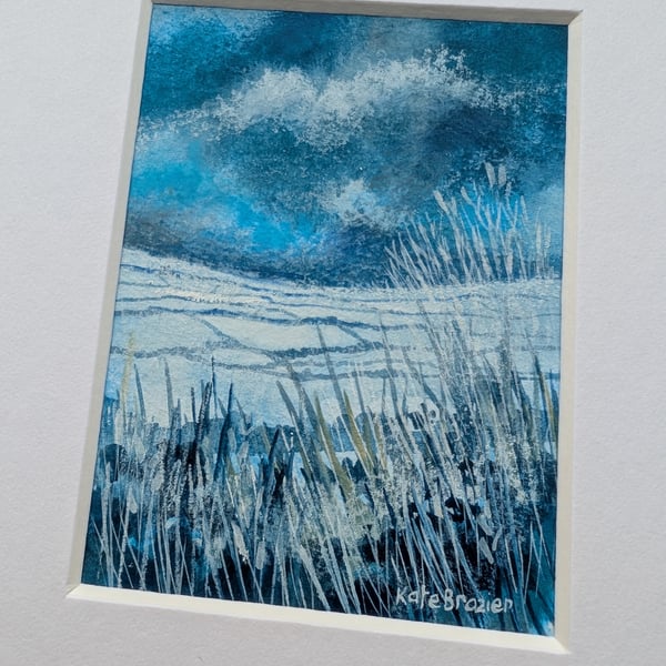 Blue - Original miniature. A5 Mounted. Mixed Media