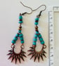 Turquoise and bronze sunburst dangle earrings  - Image 6