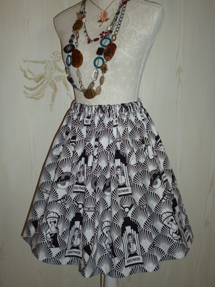  Vintage Art Deco Hollywood Pin Up Rockabilly Circle Full Skirt Size 14 16
