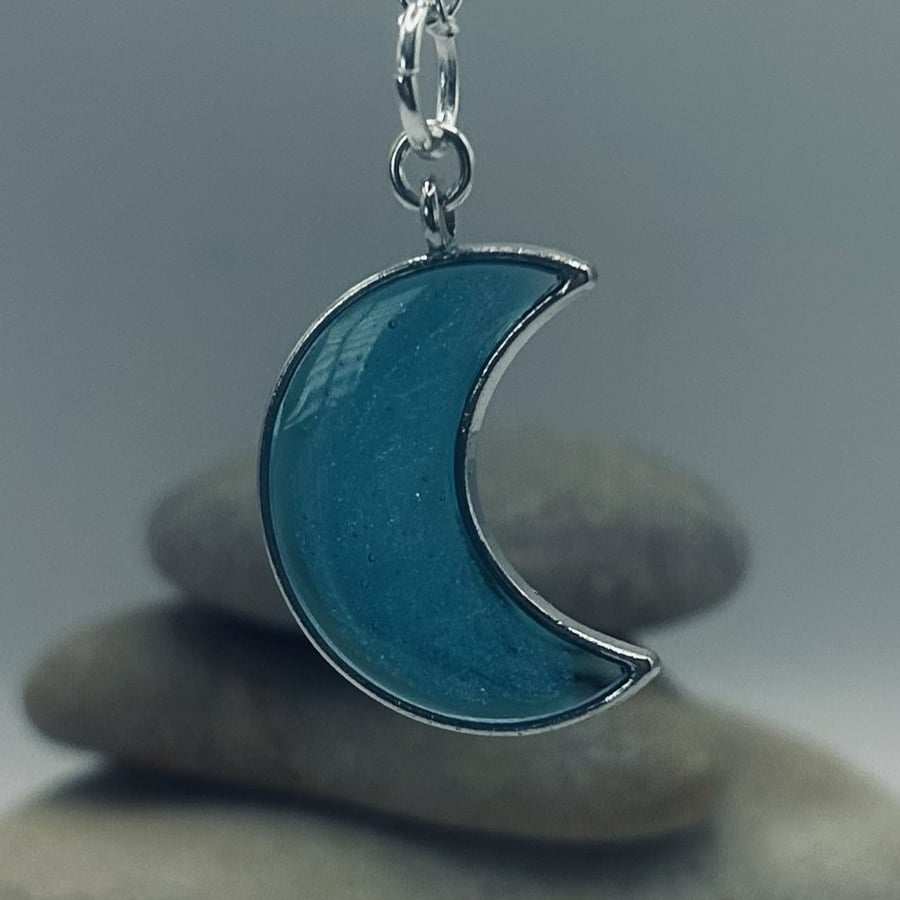 Glitter Crescent Moon Pendant Cosmic Necklace