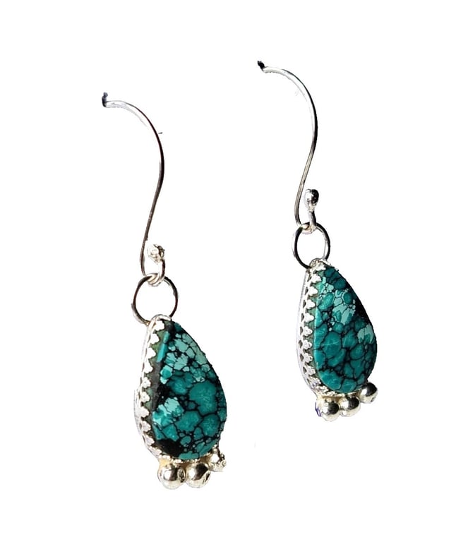 Turquoise Earrings Sterling Silver Jewellery Gift Tibetan Teardrop Gemstone