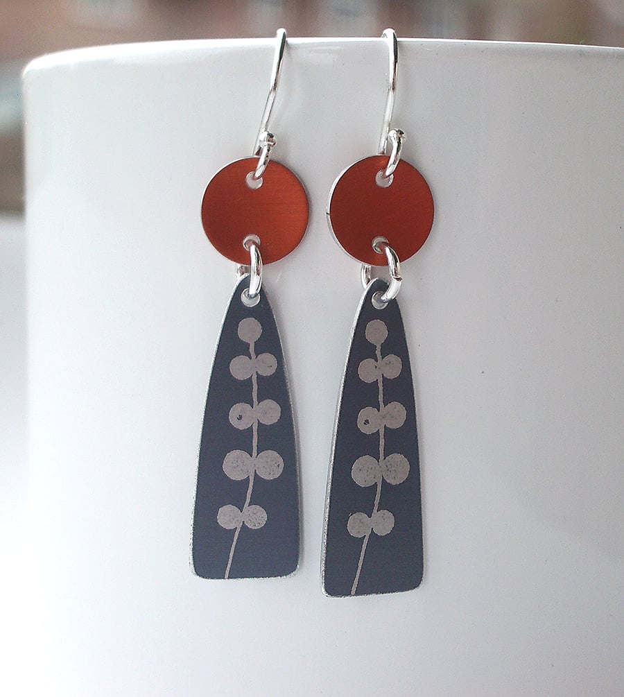 Orange and grey seedhead earrings 
