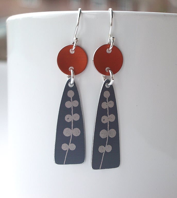 Orange and grey seedhead earrings 