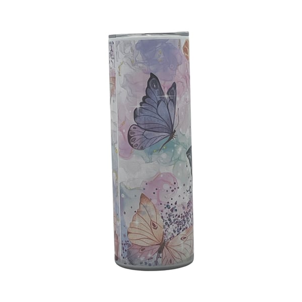 Blue Butterfly Pastel Watercolour Sparkle Tumbler 
