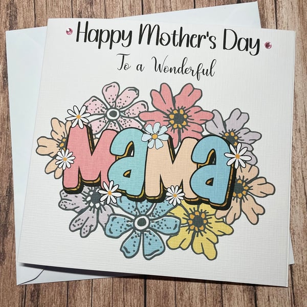 Mothers Day Personalised Card for Mama Happy Mothers Day Pretty Pink Blue Flower