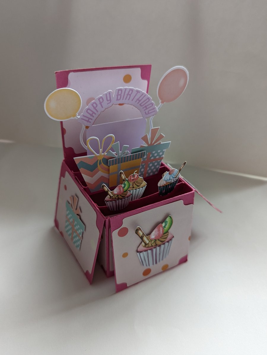 Pink cake & presents Birthday Box Card - SPECIAL OFFER