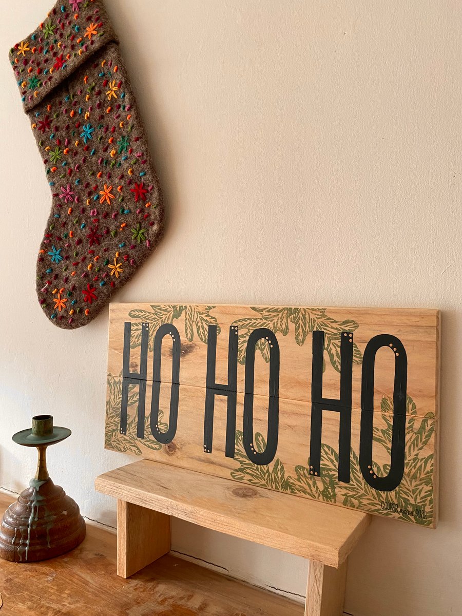 Christmas Oak Leaf Wooden Sign - HO HO HO