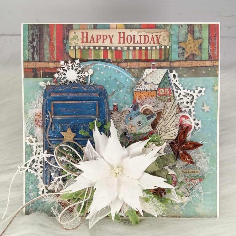 Handmade Christmas Card (44) Happy Holiday 3D Mixed Media Card.
